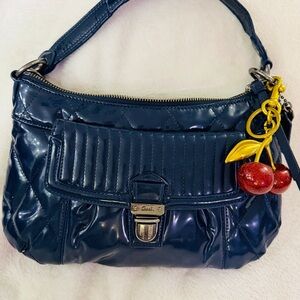 Coach Glossy Navy Shoulder Bag with Cherry Charm